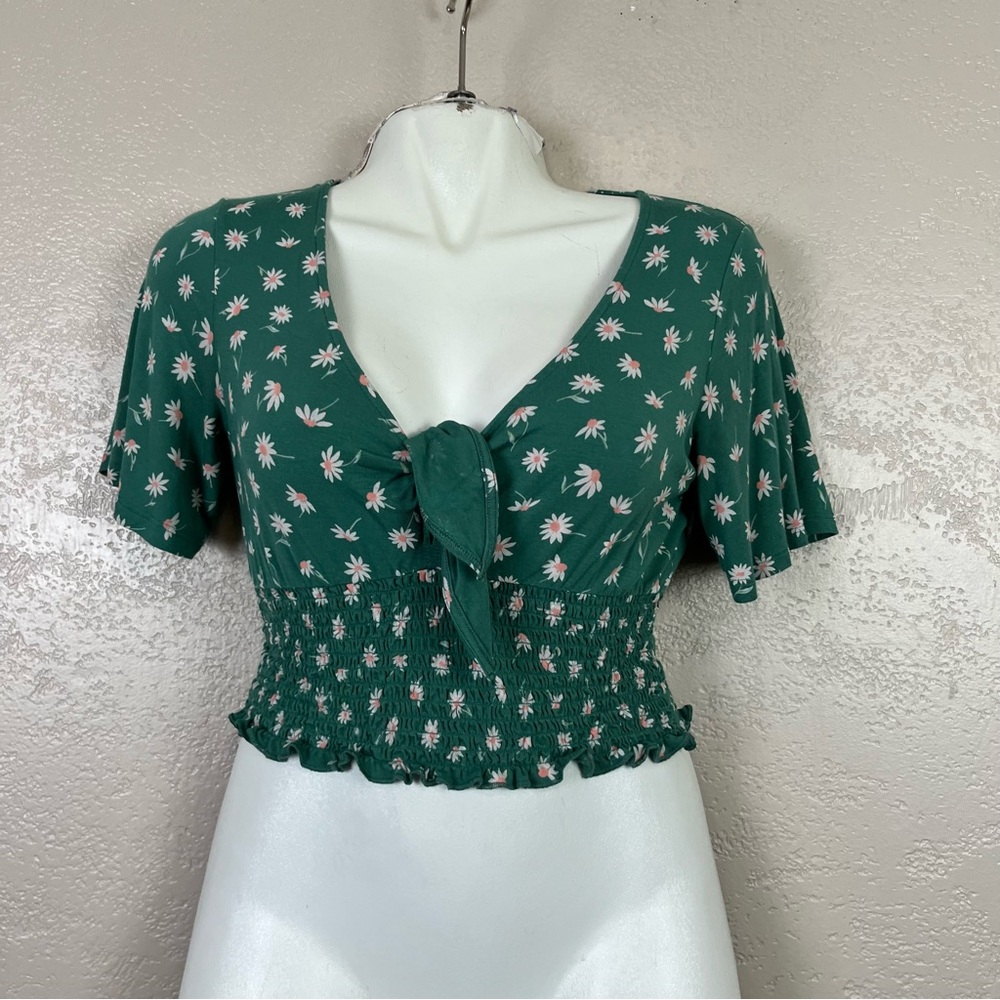 5 for‎ $30 American Eagle Crop Top Small Soft & Sexy Ribbed Ruched Green Floral